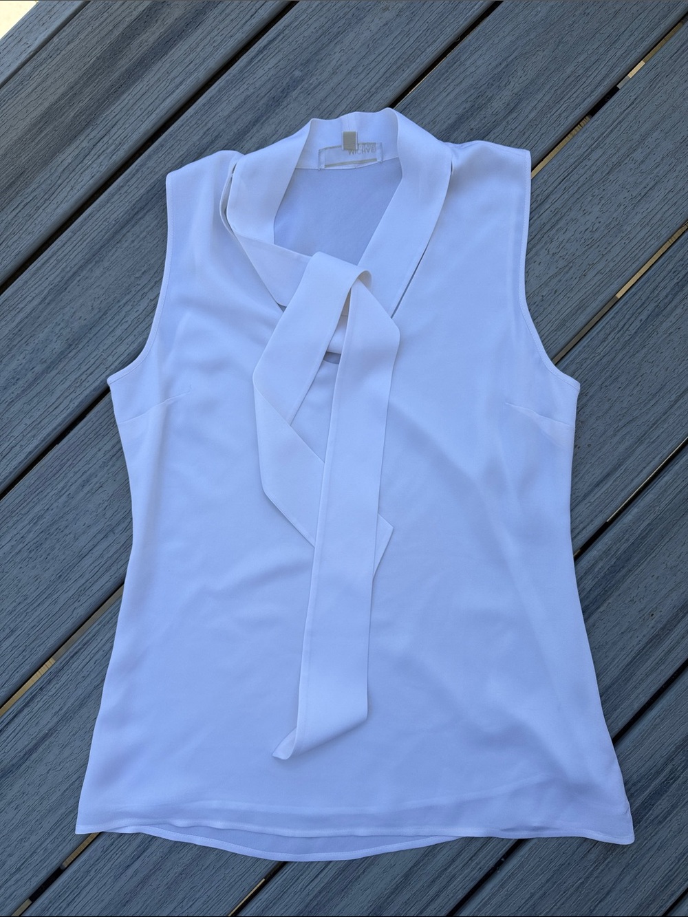 Michael Kors White Sleeveless Silk Tie-Neck Camisole